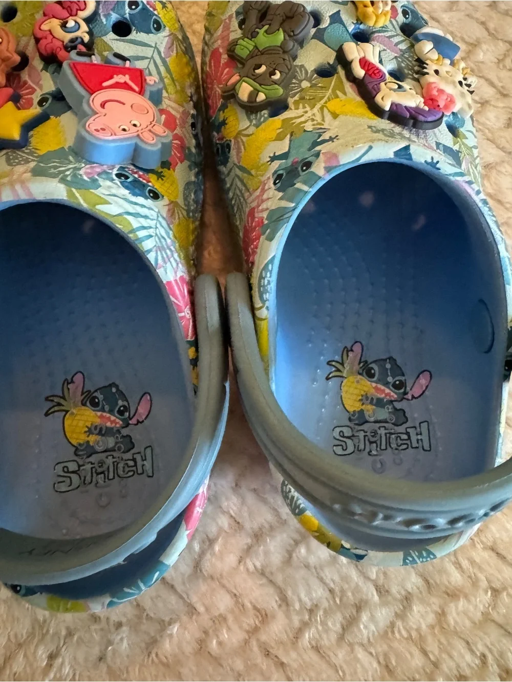 Disney Crocs Stitch Light Blue Floral Kids Clog Sandals with Character Jibbitz